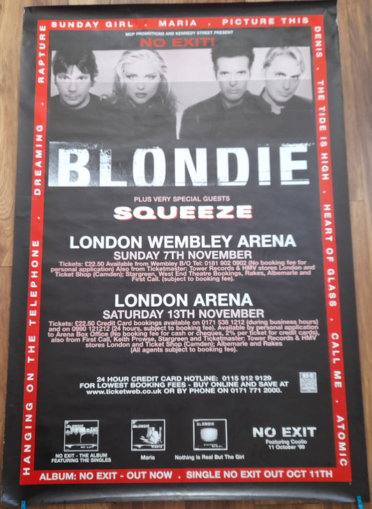Blondie - No Exit Tour Poster 1999 for Wembley and London Arenas