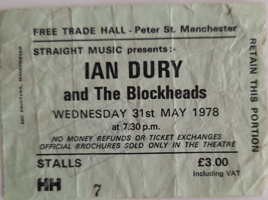 Ian Dury and The Blockheads Vintage Ticket Stub 31st May 1978