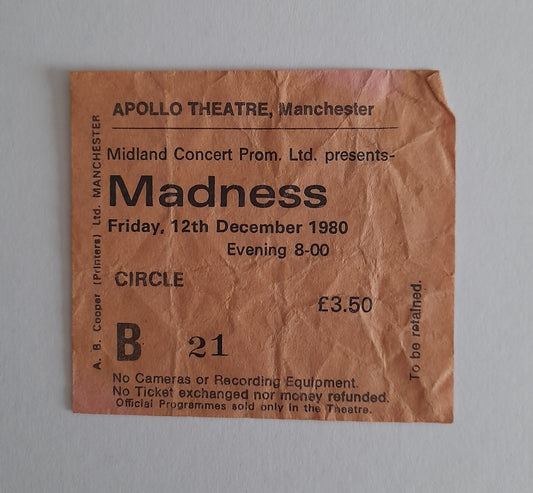 Madness Used ticket stub 12th December 1980 Manchester