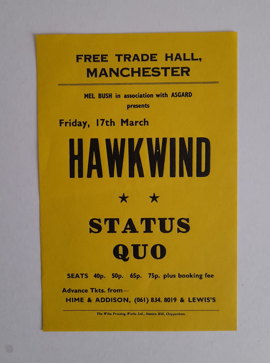 Hawkwind Vintage Flyer Manchester 1972