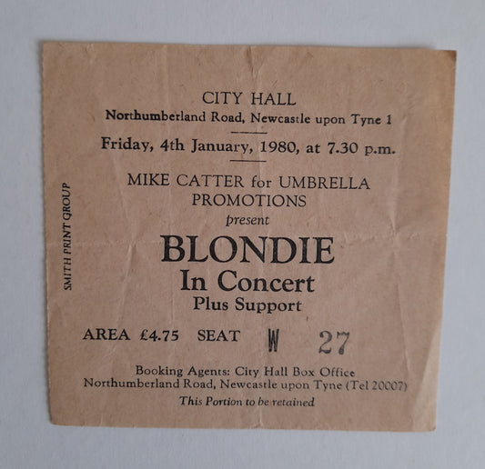 Blondie Vintage used Ticket Stub - Newcastle 1980 