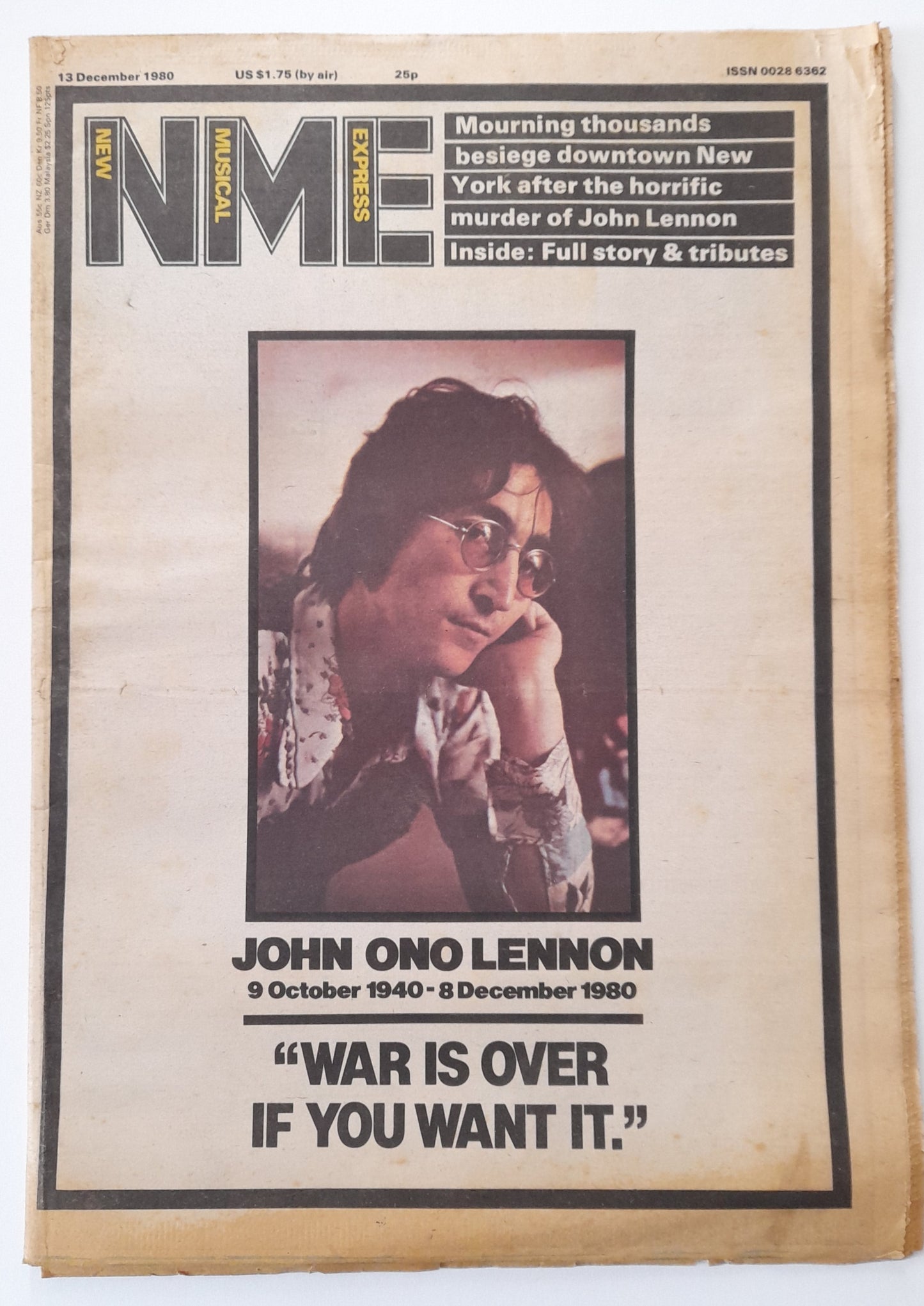 NME Magazine 13 December 1980 John Lennon