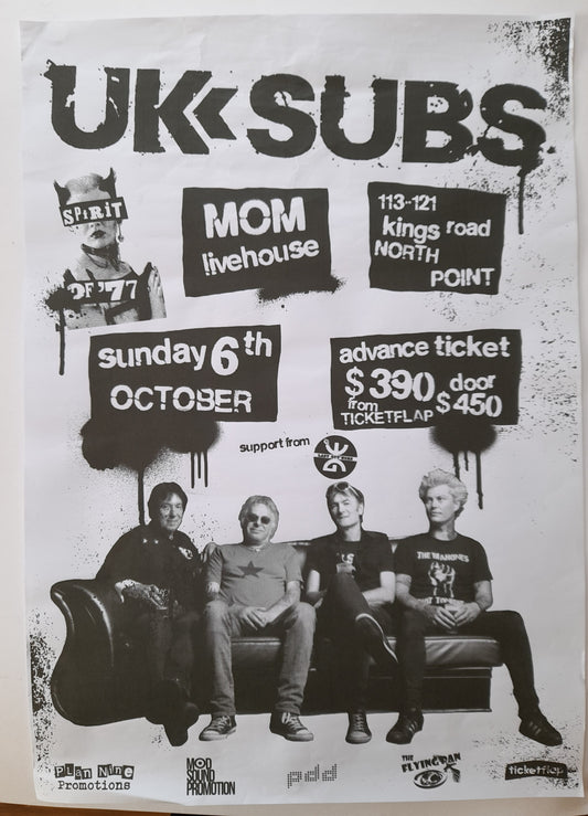 UK Subs - Mom Livehouse, North Point Hong Kong Promo Gig Poster 2019