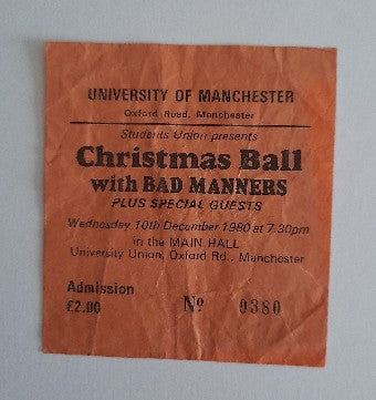 Bad Manners Vintage Used Ticket Stub 10th December 1980 - Manchester