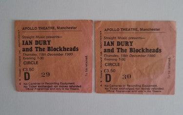 Ian Dury and The Blockheads Vintage Used Ticket Stubs 18th December 1980 - Manchester