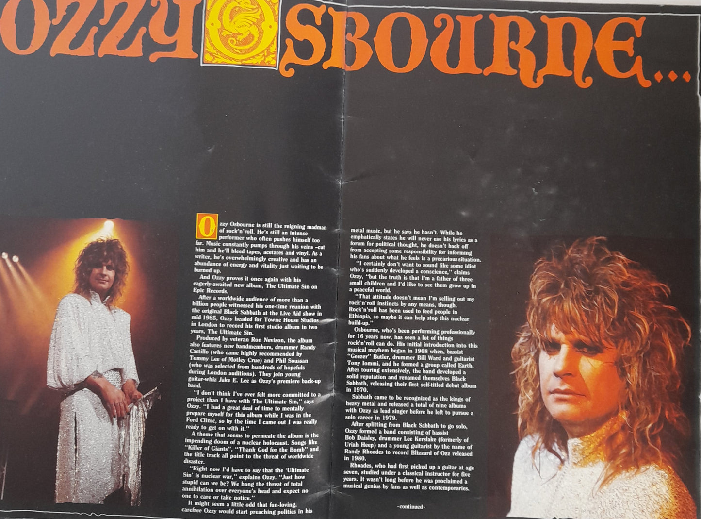 Ozzy Osbourne The Ultimate Sin World Tour Programme 1986