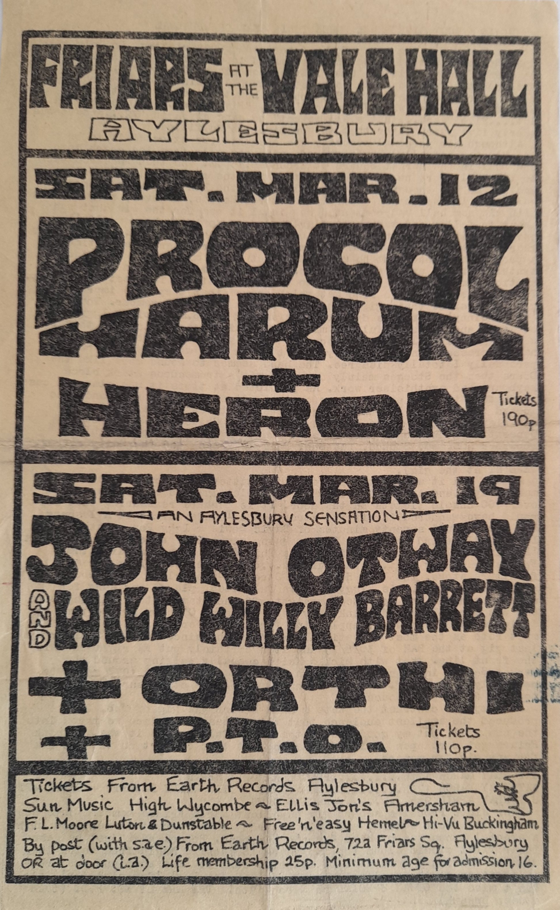 Procol Harum + Heron at Friars at the Vale Hall Aylesbury 1977 Flyer/Newsletter