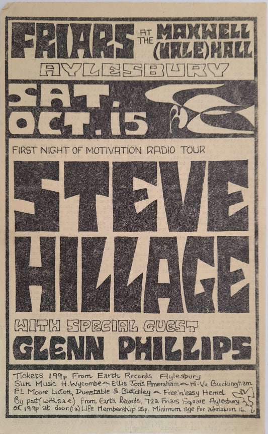 Steve Hillage at Friars Maxwell Hall Aylesbury 1977 Flyer/Newsletter
