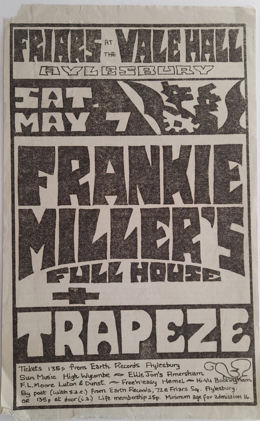 Frankie Miller's Full House at Friars Vale Hall Aylesbury 1979 Flyer/Newsletter