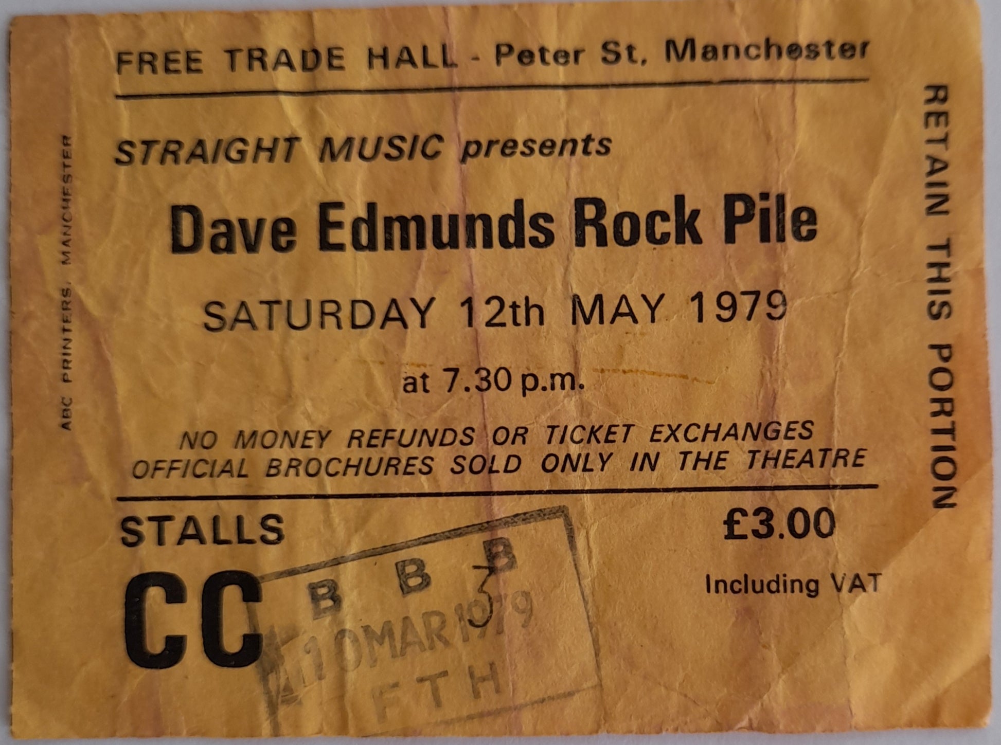 Dave Edmunds Rock Pile Vintage Ticket Stub 12th May 1979