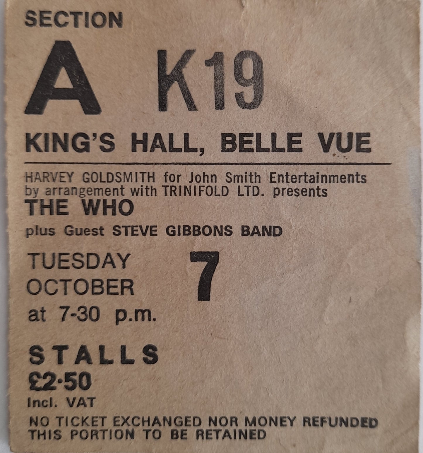 The Who used concert ticket stub for 7th October 1975 in Manchester - RewindPressPlay
