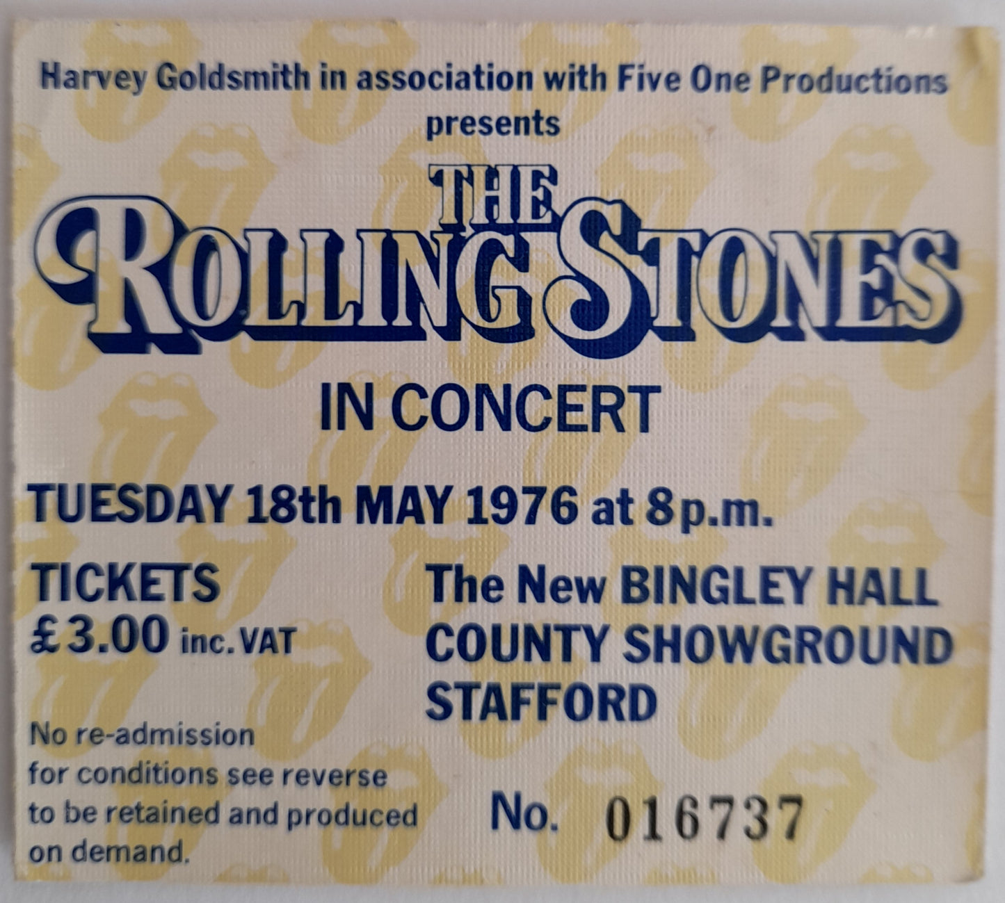 The Rolling Stones used ticket stub from 18th May 1976 Europe Tour Stafford