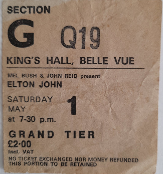 Elton John used ticket stub 1st May 1976 Manchester
