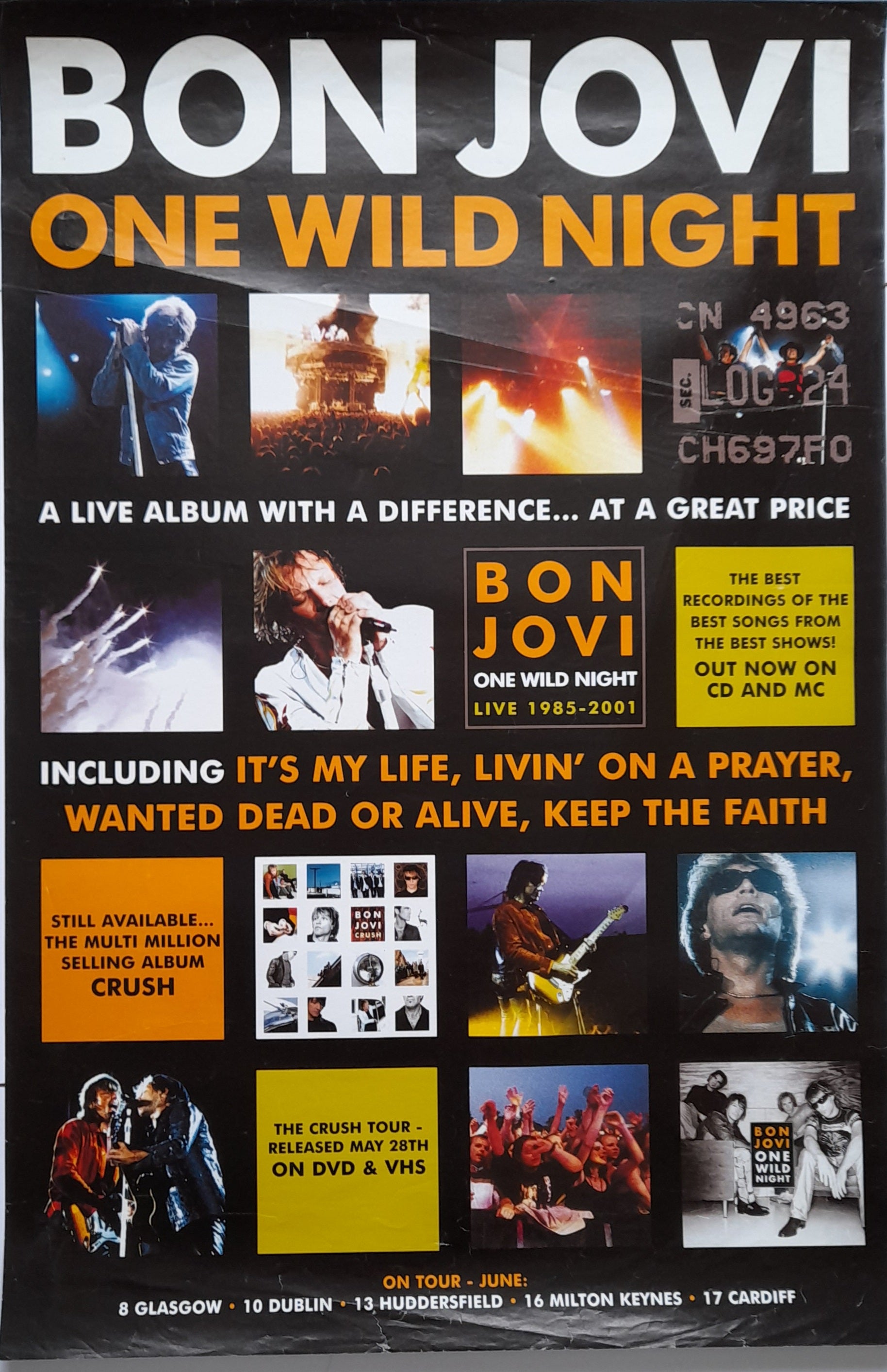 Bon Jovi One Wild Night Live Album UK Promotional Poster -RewindPressPlay