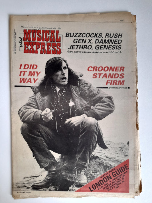 NME Magazine 4th March 1978 Bryan Ferry, Buzzcocks, Rush, Gen X, Damned, Jethro, Genesis