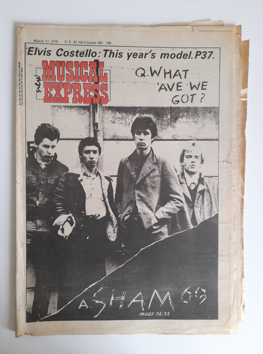 NME Magazine 11th March 1978 Sham 69, Elvis Costello