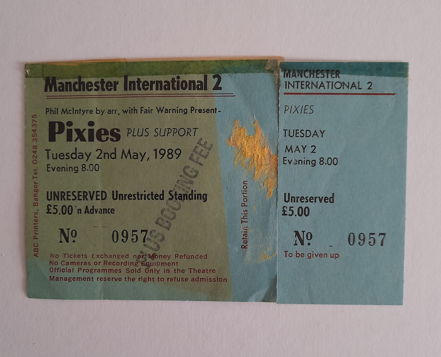 The Pixies Unused ticket 2nd May 1989 Manchester