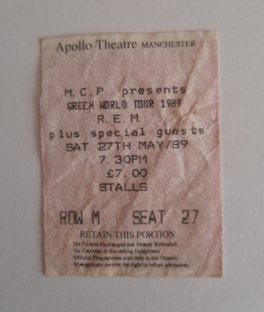 R.E.M. Used Ticket Stub 27th May 1989 Manchester