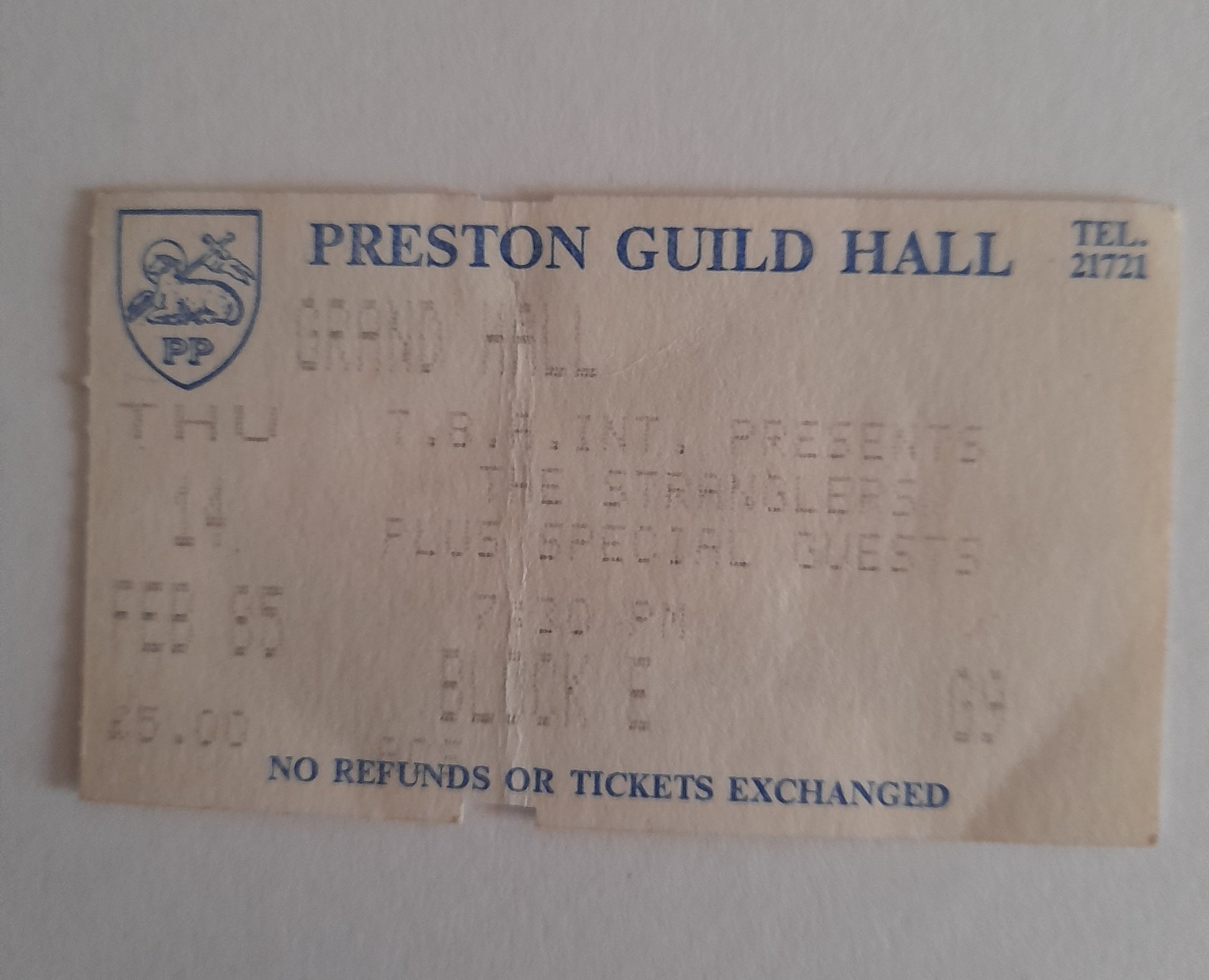 The Stranglers Used Ticket Stub 14th February 1985-Preston