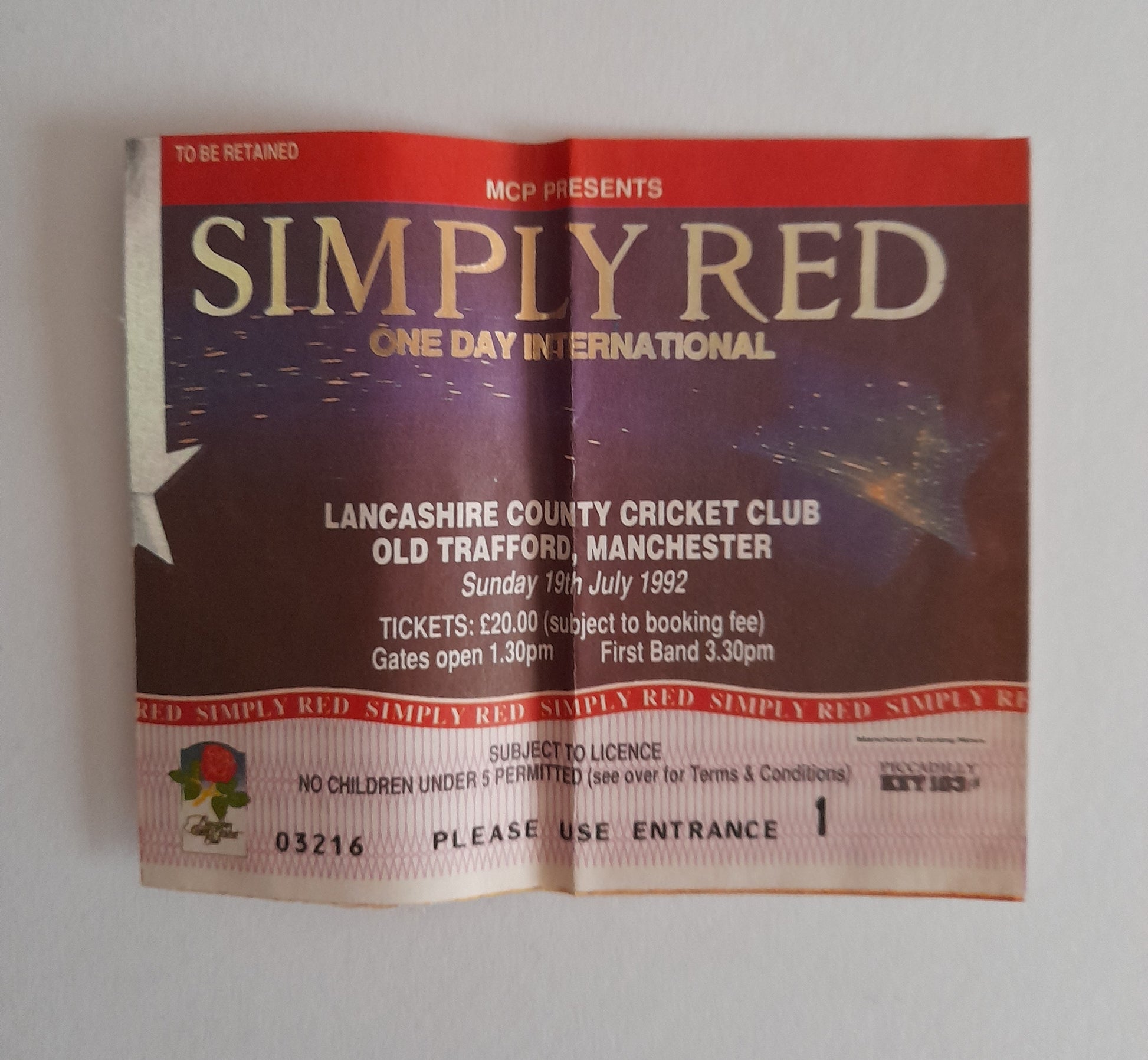 Simply Red Used Ticket Stub 19th July 1992- Manchester Media