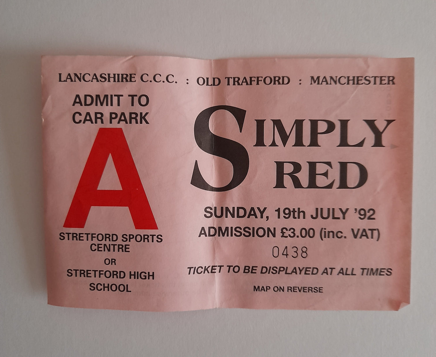 Simply Red Used Ticket Stub 19th July 1992- Manchester