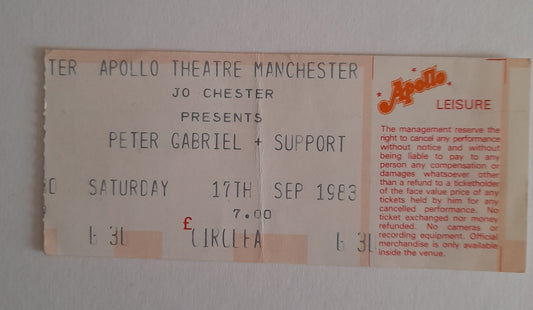 Peter Gabriel Vintage Used Ticket Stub 17th September 1983 - Manchester