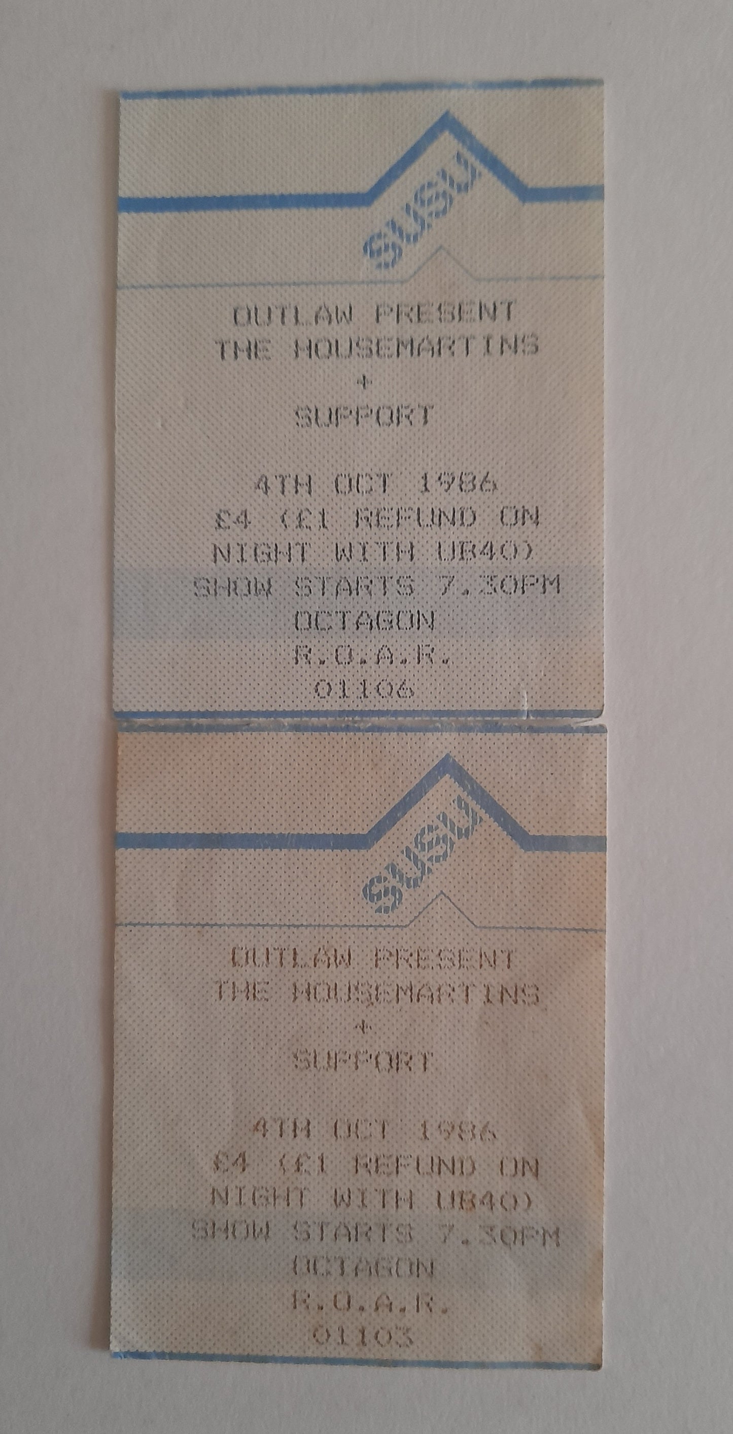 The Housemartins Vintage Used Ticket Stubs 4th October 1986 - Octagon Theatre