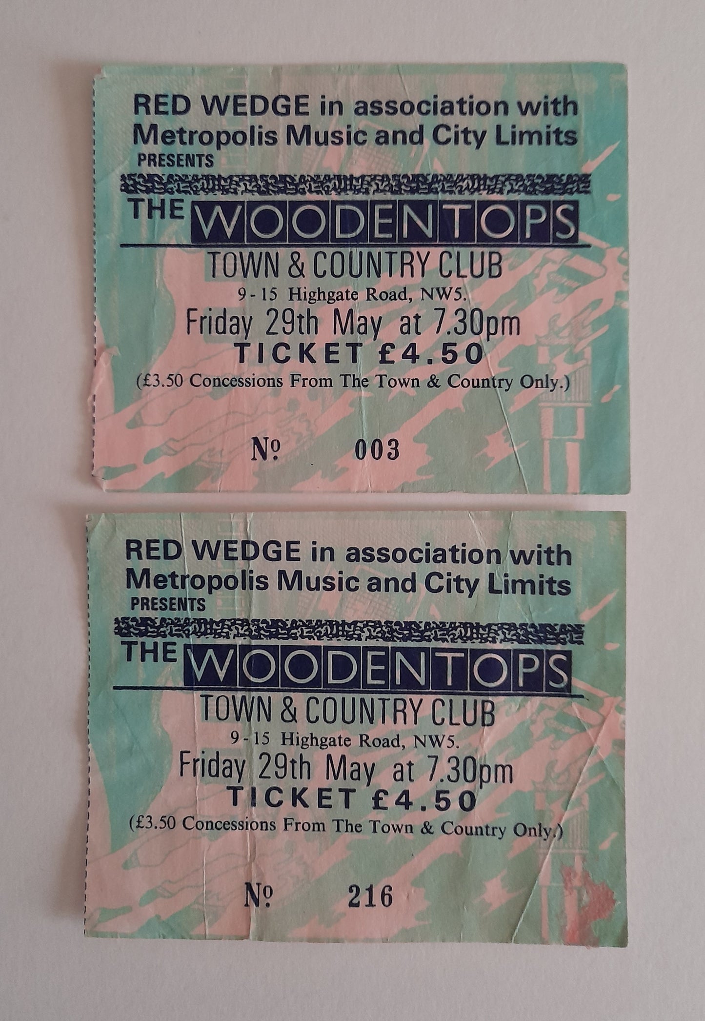 The Woodentops Vintage Used Ticket Stubs 29th May1987 - London, NW5