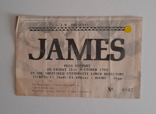 James Vintage Used Ticket Stub 21st October 1988 - Sheffield