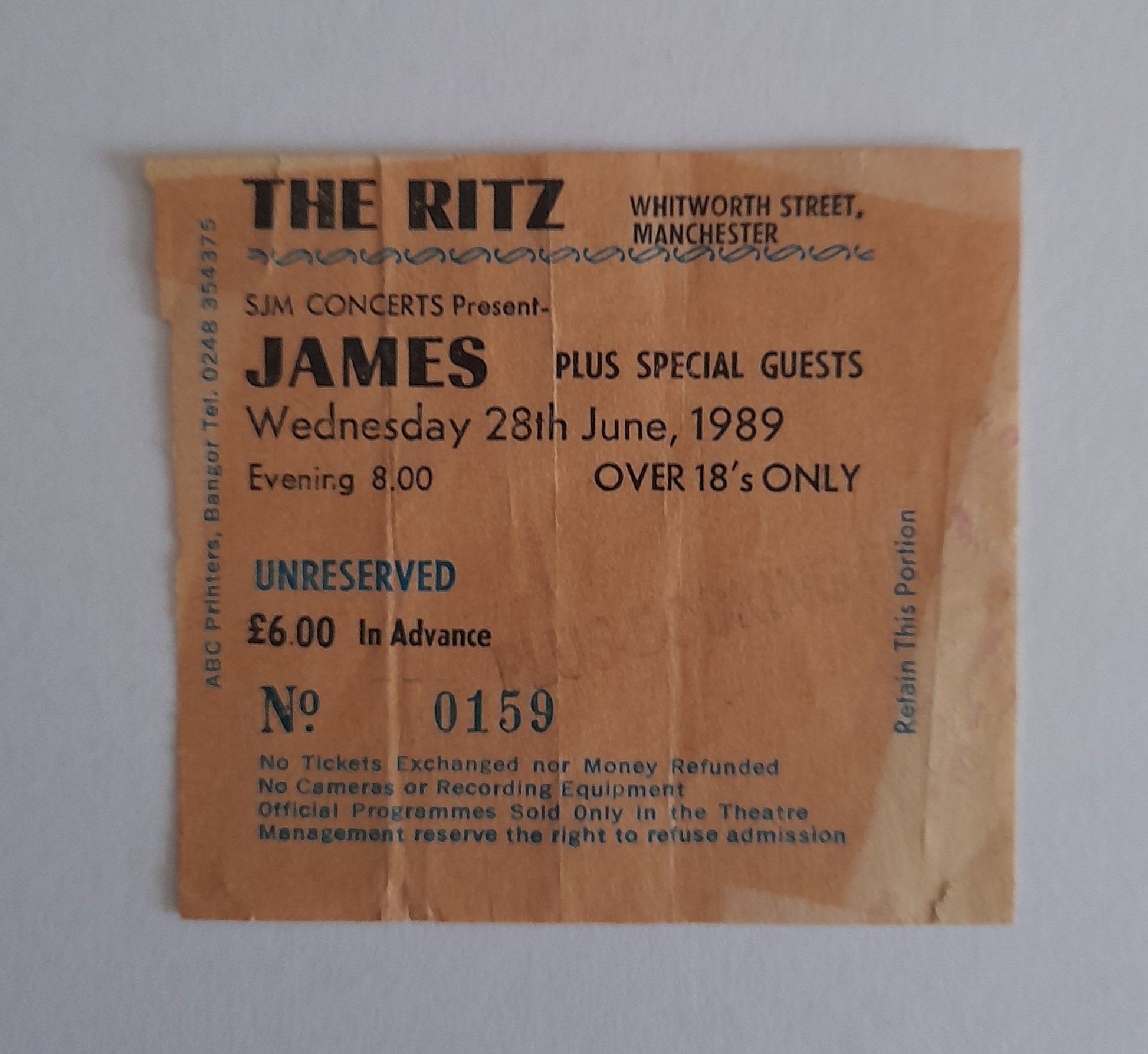 James Vintage Used Ticket Stub 28th June 1989 - Manchester