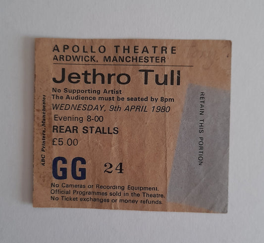 Jethro Tull Vintage Used Ticket Stub 9th April 1980 - Manchester