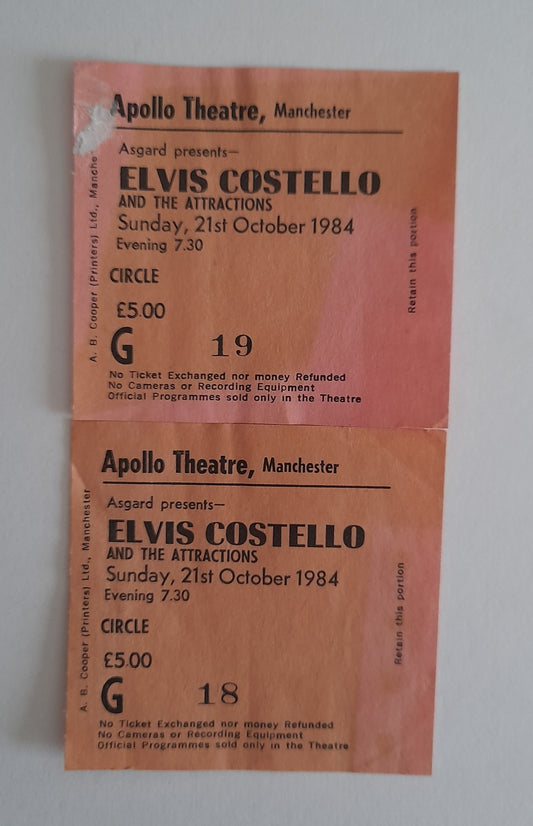 Elvis Costello and the Attractions Vintage Used Ticket Stubs 21st October 1984 - Manchester