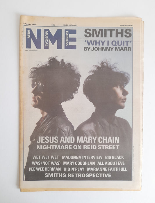 NME Magazine 8th August 1987 Jesus and Mary Chain, Johnny Marr