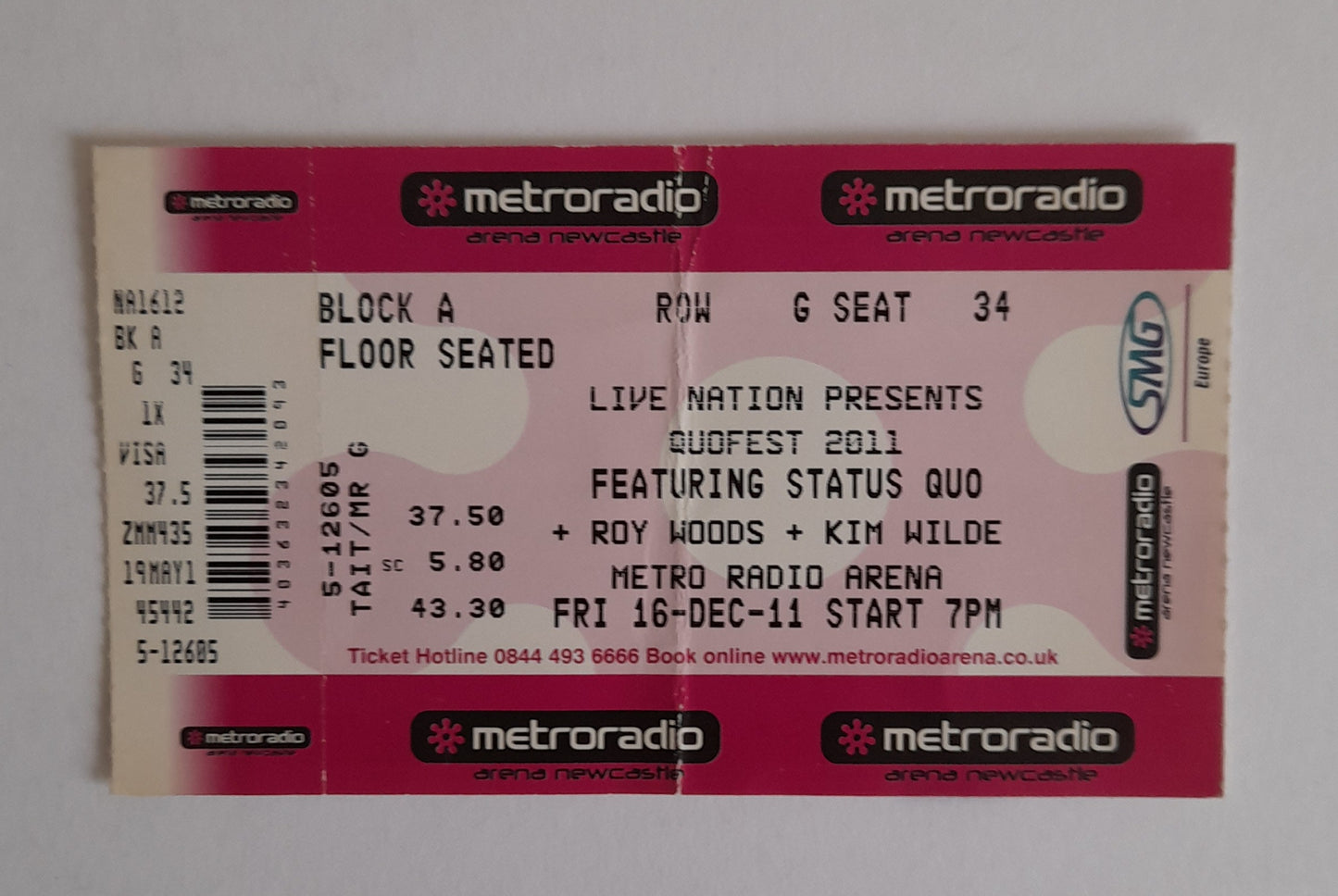 Status Quo Unused Ticket - Newcastle 2011