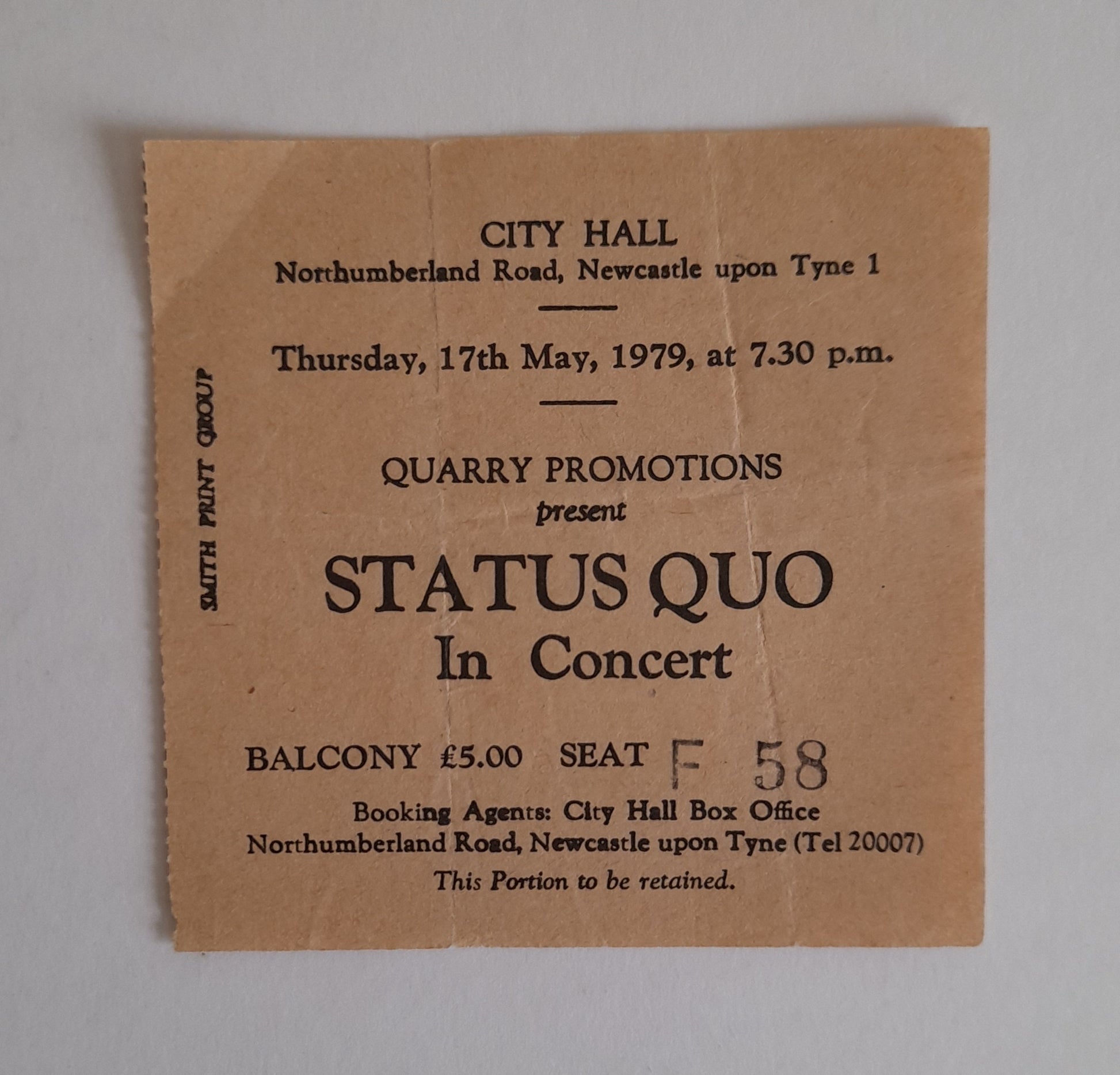 Status Quo Vintage Used Ticket Stub - Newcastle 1979