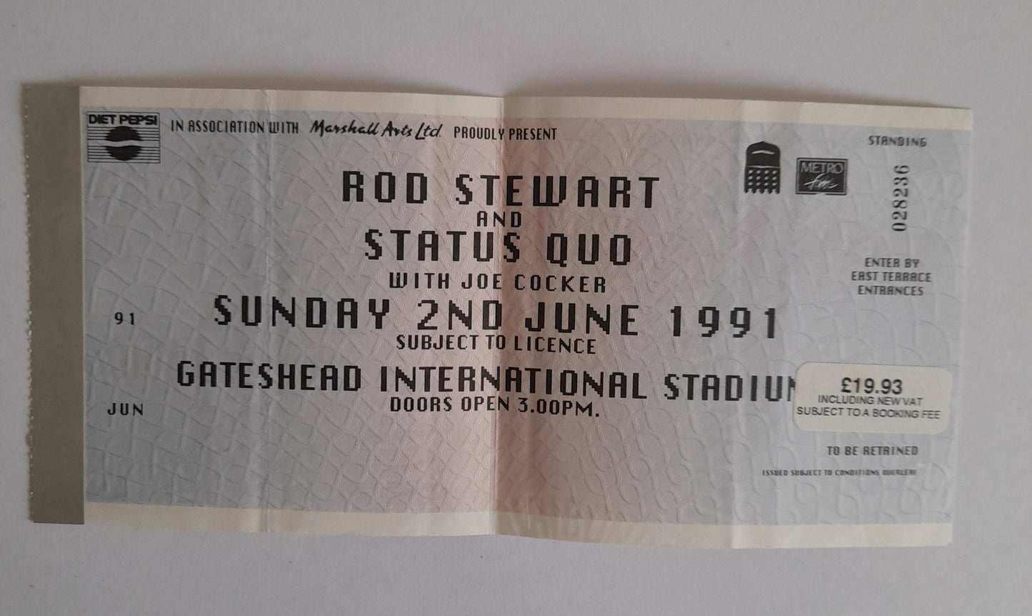 Rod Stewart and Status Quo Used Ticket Stub - Gateshead