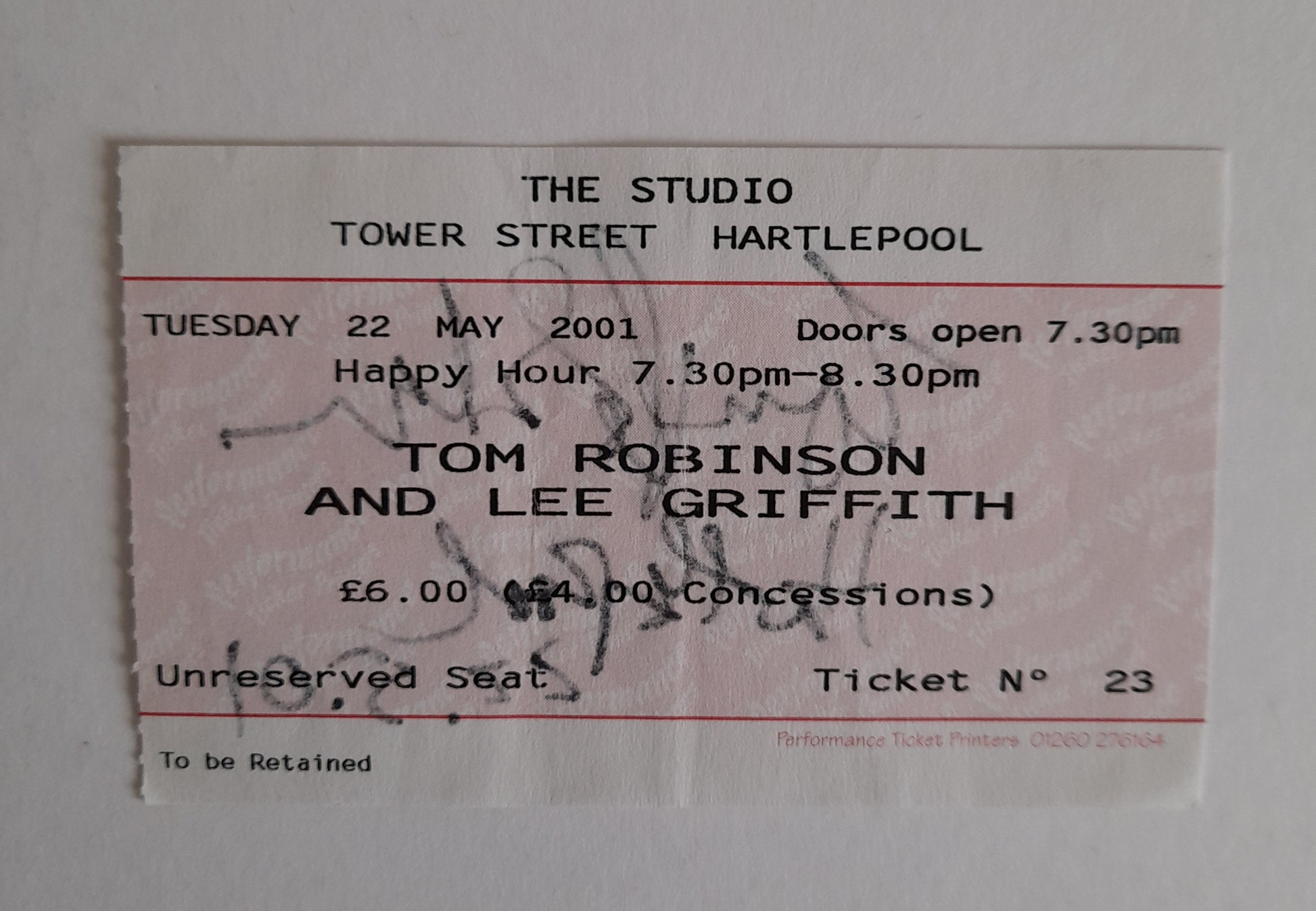 Tom Robinson used Ticket Stub - Hartlepool